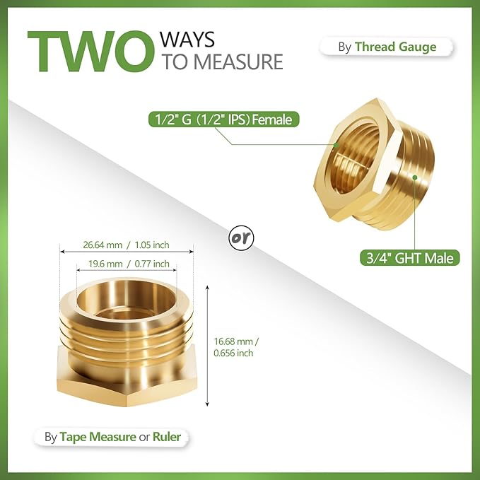 1Pcs Lead-Free Brass Garden Hose to Shower Hose Adapter, G1/2" Female to GHT 3/4" Male Adapter, Handshower Adapter