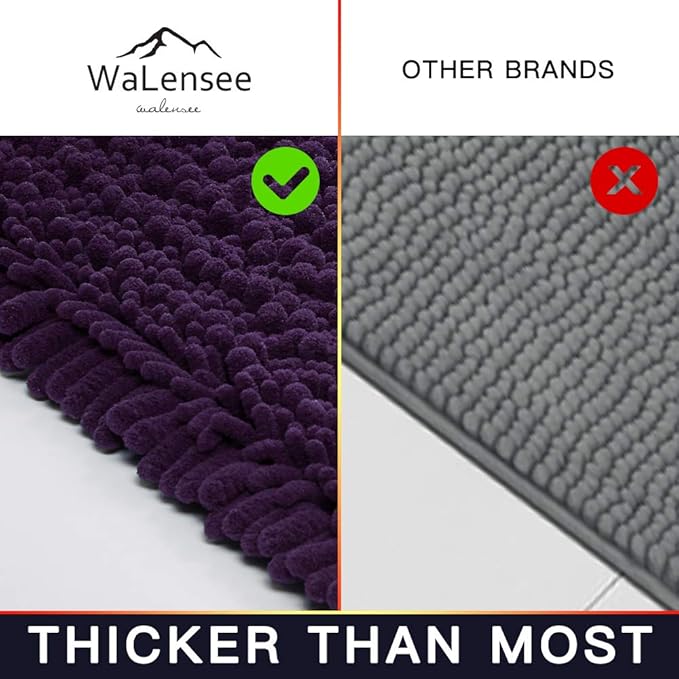 Walensee Bathroom Rug Non Slip Bath Mat (44x24 Inch Dark Purple) Water Absorbent Super Soft Shaggy Chenille Machine Washable Dry Extra Thick Perfect Absorbant Best Large Plush Carpet for Shower Floor