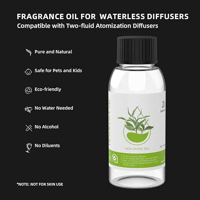 Fragrance Oil Blend New White Tea 100ML/3.38 Fl oz, Plant-Based Formula Scented Oil for Waterless Diffuser with Notes of Citrus Pine White Flower Orange, Car Home Office Hotel SPA Use