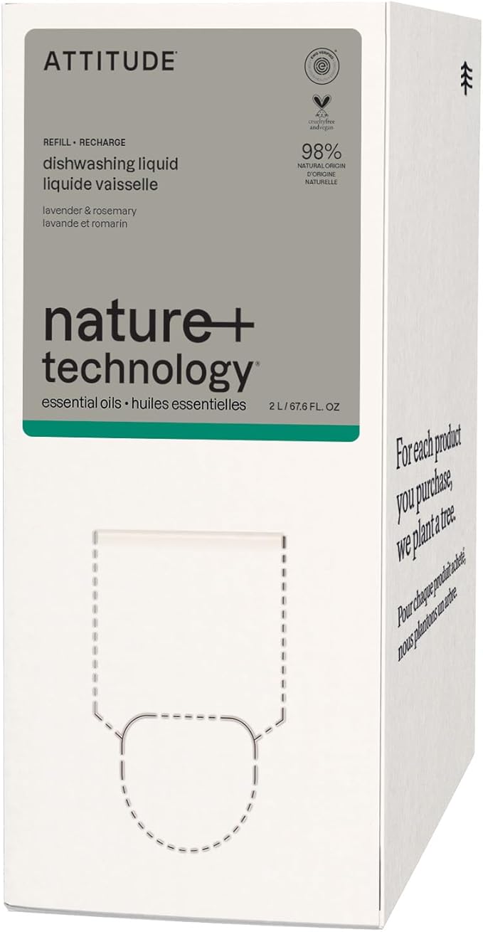 ATTITUDE Dish Soap, EWG Verified, Plant and Mineral-Based Ingredients, Vegan and Cruelty-free Household Products, Lavender and Rosemary, 67.6 Fl Oz