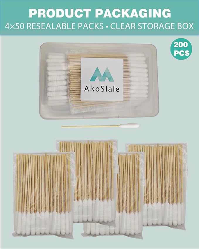 Dog Ear Swabs, 200 Count – 4.72 Inch Cotton Tips for Dogs Ears, Large Bamboo Cotton Swabs with Lint-Free Absorbent Heads for Pet Ear Cleaning, Works with Dog Ear Cleaner, Clear Storage Box