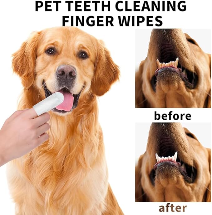 Pet Teeth Cleaning Finger Wipes, Dog Cat Dental Wipes, Unscented, with Tea Polyphenol,No-Rinse Dog Finger Toothbrush, Clean Tartar & Prevent Bad Breath, 50pcs