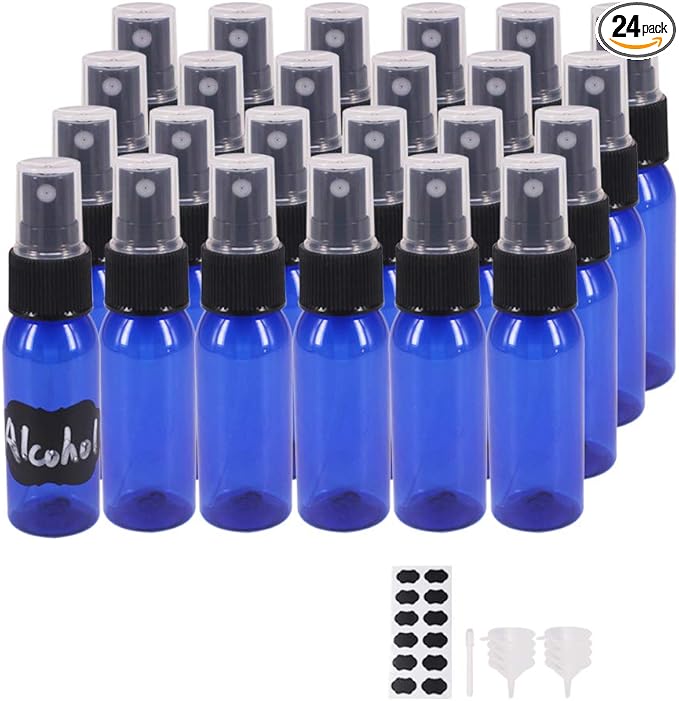 24 Pack 1 oz Plastic Spray Bottles, Fine Mist Mini Travel Size Sprayer Bottle, Refillable Liquid Containers for Perfume, Alcohol, Essential Oil, Aromatherapy