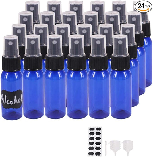 24 Pack 1 oz Plastic Spray Bottles, Fine Mist Mini Travel Size Sprayer Bottle, Refillable Liquid Containers for Perfume, Alcohol, Essential Oil, Aromatherapy