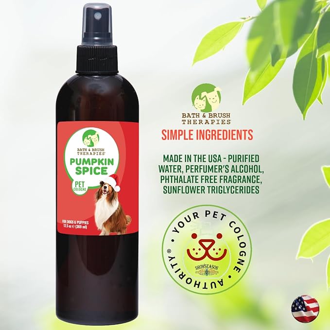 Showseason Animal Products Bath & Brush Therapies® Pumpkin Spice Pet Cologne 12.5 oz For Dogs | Long-Lasting Odor Eliminator | Cruelty-Free | Paraben-Free | Biodegradable | Made in USA
