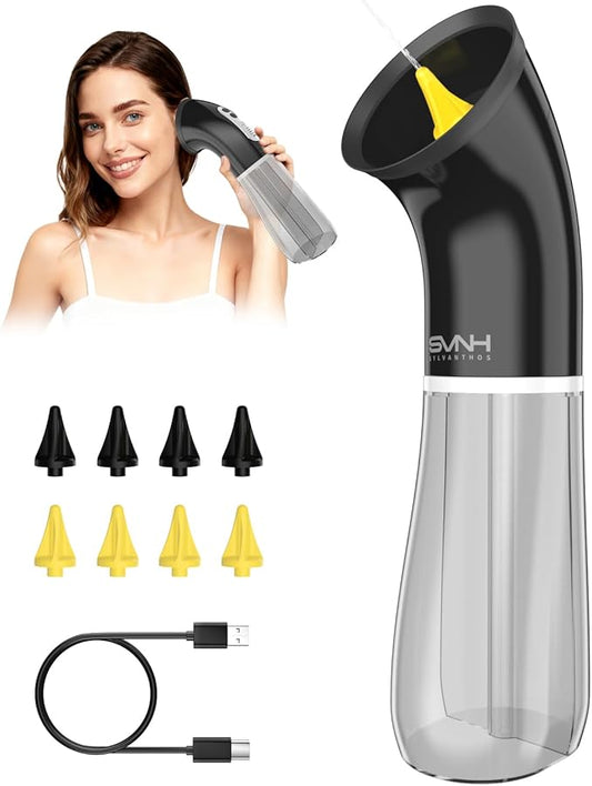 Upgraded Ear Wax Removal Kit, One Piece Waste Tank - Ear Irrigation Flushing System with 4 Modes & 8 Nozzles - IPX7, Safe and Effective Electric Ear Cleaner for Family Use, Type-C (Gray)