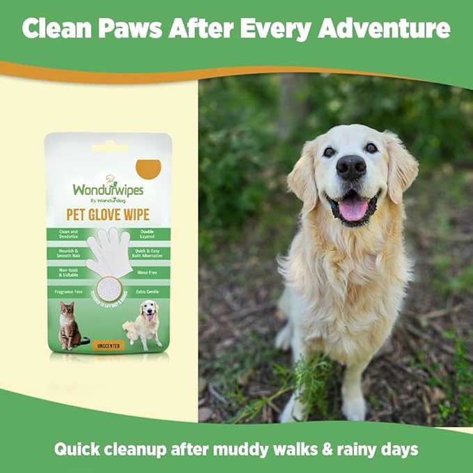 20pc. Premium Pet Glove Cleaning Wipes for Dogs & Cats | Textured, Deodorizing & Hypoallergenic Gloves with Aloe Vera & Shea Butter – Gentle, Skin-Safe Wipes for Fur, Face & Body, Odor Control