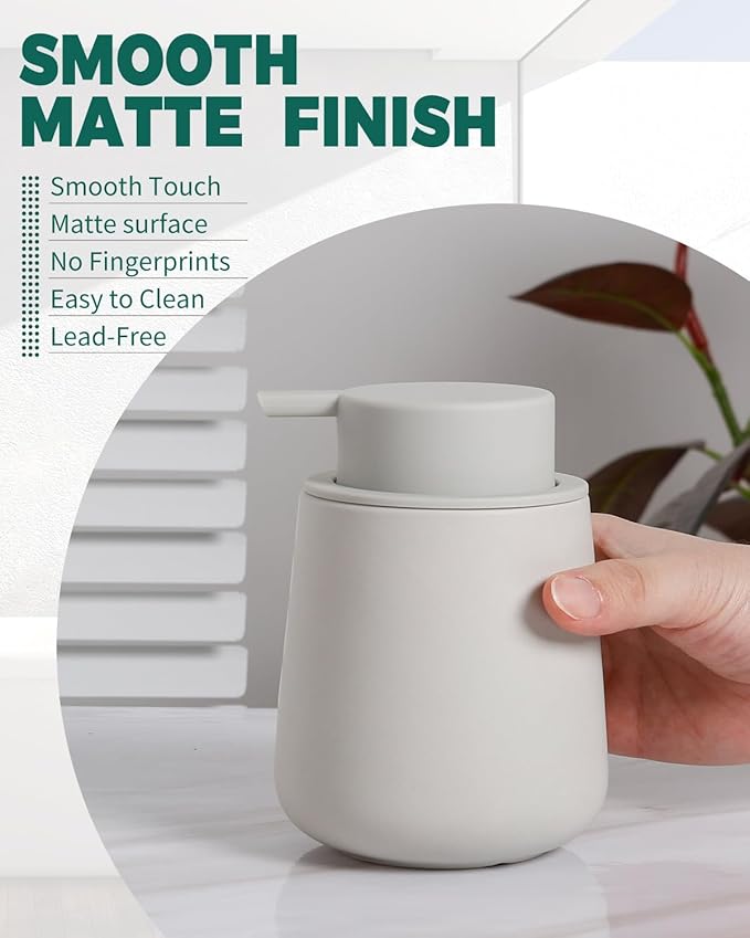 Bosilunlife Ceramic Foaming Soap Dispenser - 12oz Matte Grey Foam Hand Wash Dispenser Bathroom Countertop Soap Dispensers Kitchen Dish Soap Pump Dispenser Liquid Soap Dispenser for Bathroom