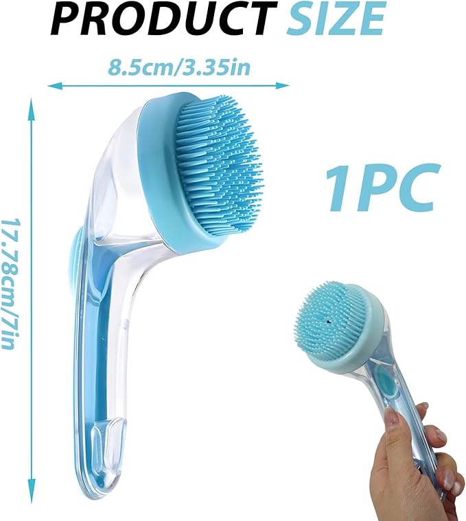 Dog Bath Brush, 2 in 1 Pet Bath Brush with Shampoo Dispenser - Pet Grooming Massage Brush with Silicone Bristles for Long Haired Dogs, Cats