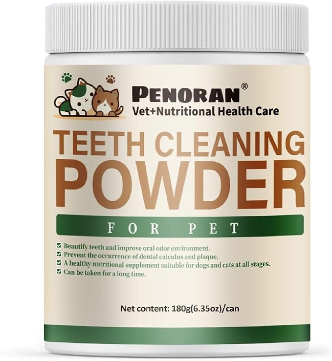 Pet Teeth Cleaning Powder 6 oz - Dog Dental Care, Dogs & Cats Tooth Cleaning, Tartar Cleaning and Removal, Fighting Bad Breath, Oral Care, Breath Freshener