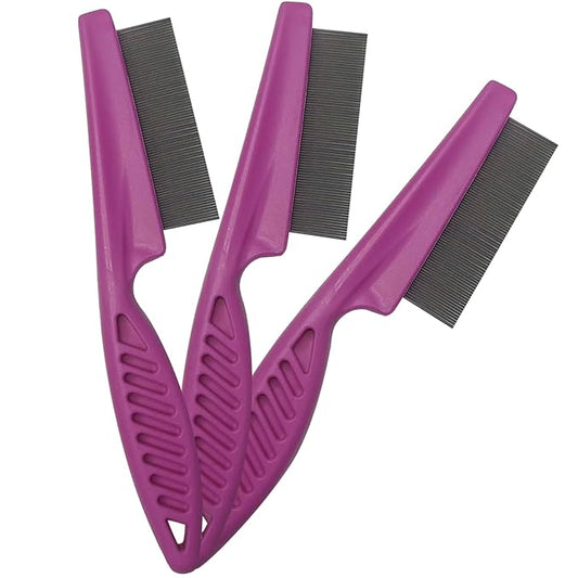 Kopal Flea Combs & Lice Combs for Dogs and Cats, Fine Tooth Combs 3-pc, Pink