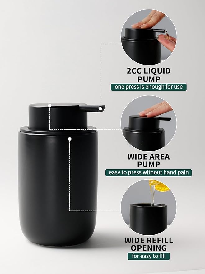 Bosilunlife Soap Dispenser and Toothbrush Holder Set - Dish Hand Soap Dispenser Bathroom Set Ceramic Bathroom Counter Soap Toothbrush Holder Set Black Bathroom Accessories Set