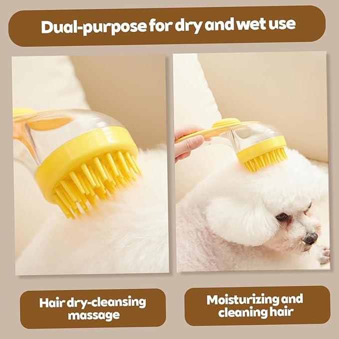Pet Bath Brush, Pet Bath Brush with Soap Dispenser, Dog Scrubber for Bath, 2 in 1 Scrubber for Bath with Built-In Shampoo Dispenser, For Dogs, Cats & More (Green)