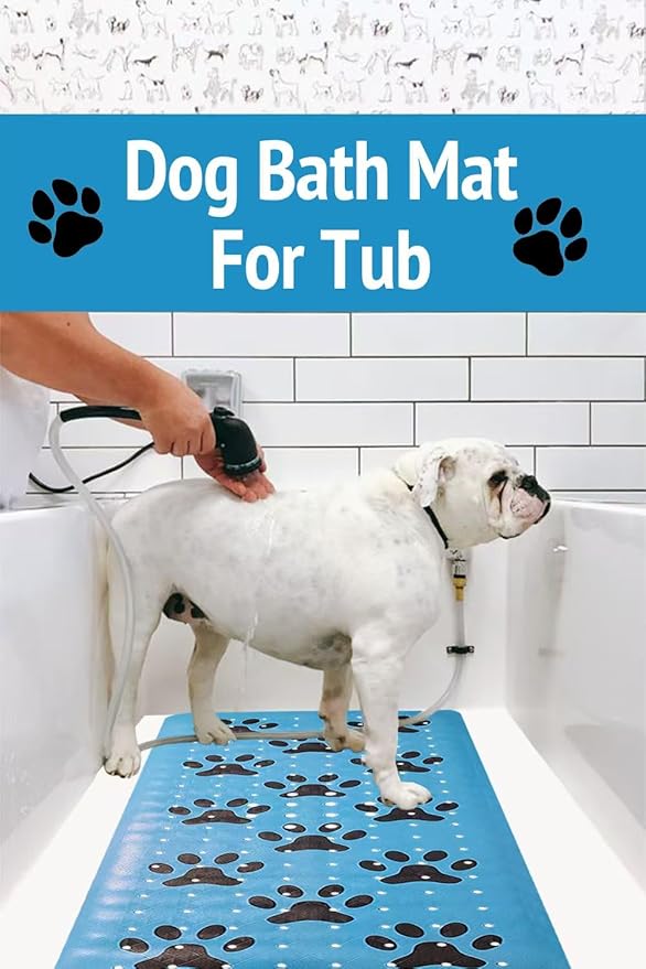 Dog Bath Mat for Tub -Non-Slip Bath Pad for Pet Dogs-Shower Non-Slip Mat Quick Drain Dog Shower Accessory pad Supplies 39.4x15.7 Inches (Blue)
