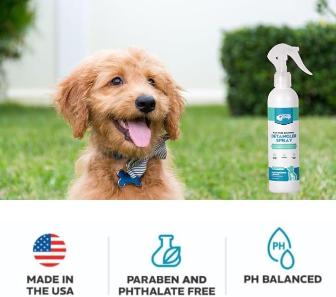 Groomer’s Goop Pain Free Brushing Detangler Spray – Tangle-Reducing Leave-in Formula Softens & Smooths Dog & Cat Coats, Gently Removes Dirt & Loose Fur, Reduces Shedding, Dye-Free – 8 oz Bottle