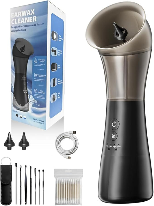 Ear Wax Removal Kit with Integrated Waste Tank, Safe Water Ear Cleaner with Temperature Sensor, 4 Pressure Modes for Varying Earwax Levels – Effective Smart Electric Ear Cleaning for Family Use