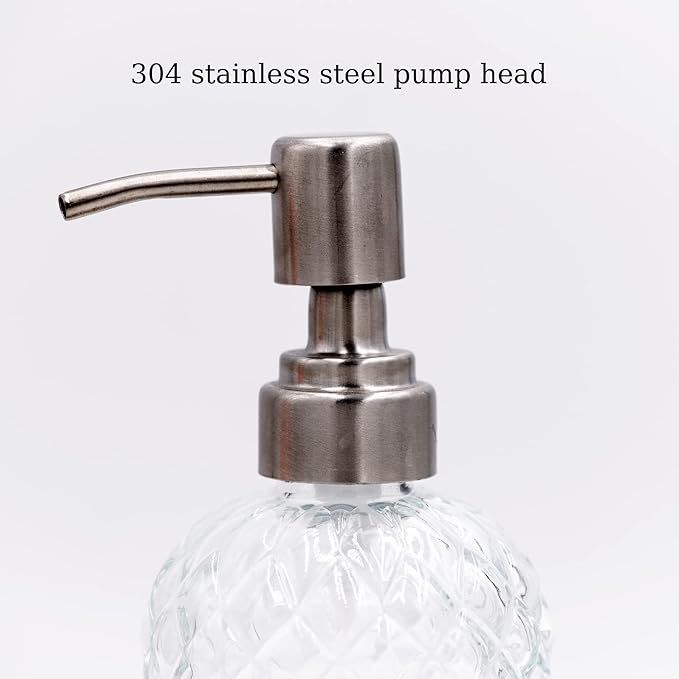 16 Oz Soap Dispenser with 304 Rustproof Stainless Steel Pump, Kitchen, Bathroom Soap Dispenser， Refillable Liquid Glass Soap Dispenser for Hand Soap, Soap, Lotion. (Clear)
