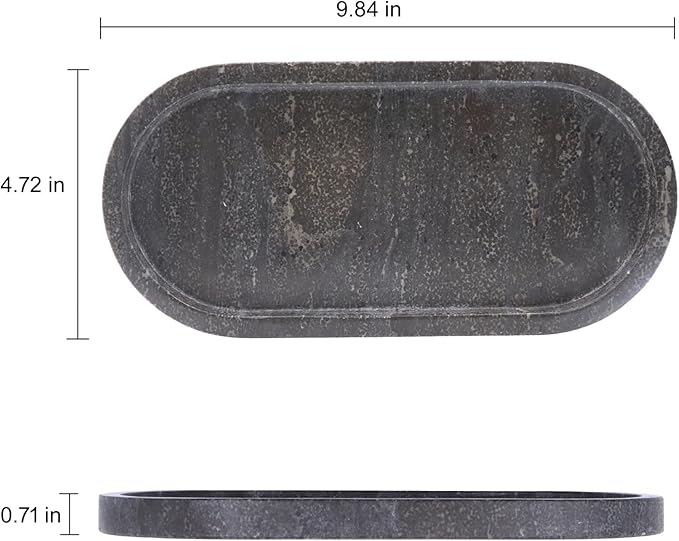 Natural Marble Tray, Oval Vanity Decorative Tray for Bathroom Counter, Countertop Stone Organizer, Catchall Tray for Kitchen, Perfume, Candles, Jewelry Dish Decorative Tray