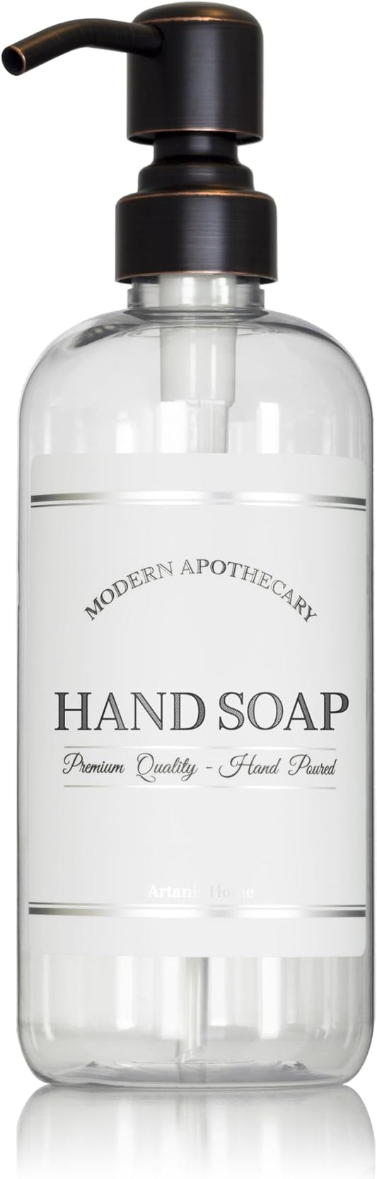Artanis HomeRefillable Clear PET Plastic 16 oz Hand Soap Bottle with Oil Rubbed Bronze Pump Dispenser - Chrome Accent Waterproof Labeled Botte