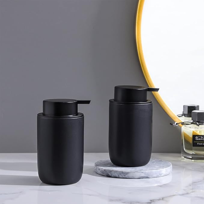 Black Soap Dispenser - Modern Ceramic Hand Dish Soap Dispenser for Bathroom Refillable Liquid Hand Soap Dispenser with Soap Pump for Essential Oil, Lotion Soap for Farmhouse Decor Dish