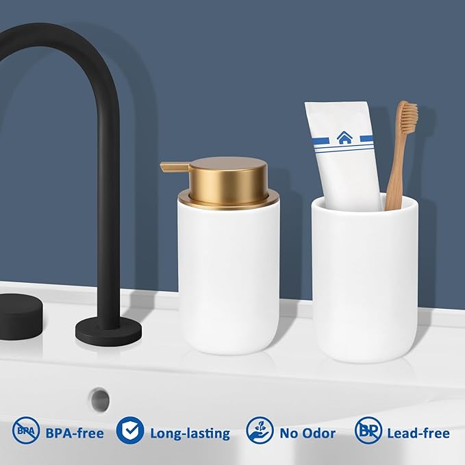 Soap Liquid Dispenser Ceramic with Easy-to-Press Pump Hand Liquid Dispenser (Can't Foam) for Shampoo Bathroom Countertop 13.5 oz