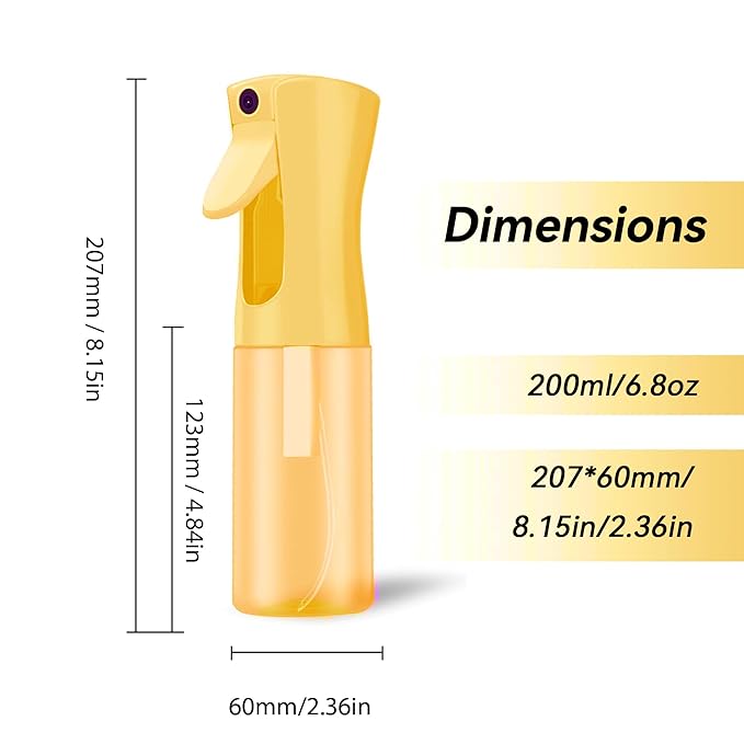 Continuous Mist Spray Bottle for Hair, Face & Plants (6.8oz/200ml) - Ultra Fine Travel-Size Water Mister for Salons, Cleaning, Pets & Skincare Leakproof Design