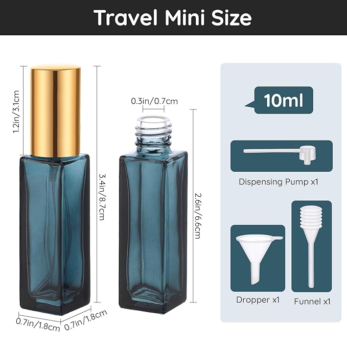 Segbeauty Mini Perfume Atomizer, 5 Set of 10ML Travel Refillable, Glass Dispenser Empty Pump Bottle Small Portable Spray Bottles Toiletries Cosmetic Container for Traveling Outgoing, Blue-gold