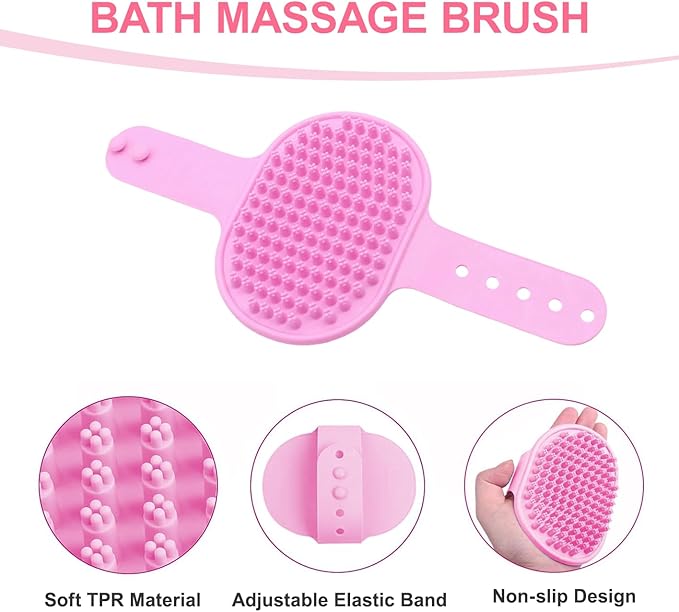 2 Piece Pink Pet Bath Supplies with Dog Washing Gloves and Dog Bath Scrubber