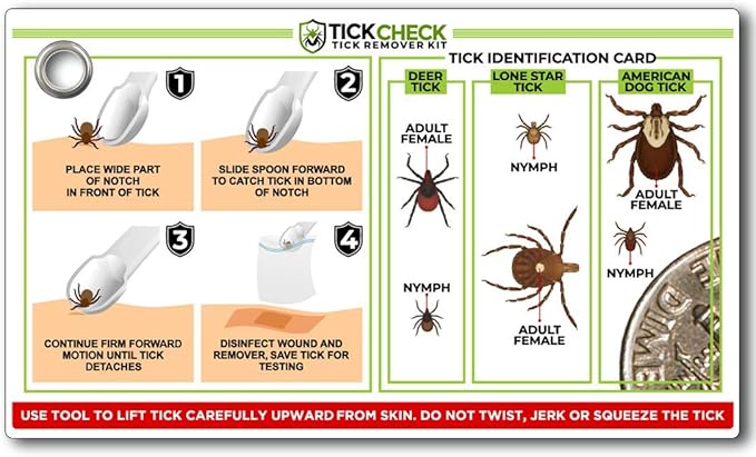 TickCheck Tick Remover Spoon - 3 Pack of Lightweight Tick Remover Tools with Free Tick ID Card & Carabiner (1 Set, 3 Spoons)