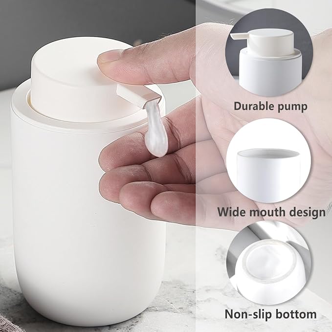 White Soap Dispenser - Modern Ceramic Hand Soap Dispenser for Bathroom Refillable Liquid Hand Soap Dispenser with Soap Pump for Liquid Soap for Farmhouse Kitchen Bathroom Decor