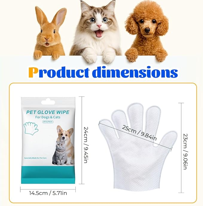 Rinse Free Dog Shampoo Mittens, 2025 New 6 Pcs Pet Bath Wipes Portable Pet Bathing Gloves, No Rinse Pet Care Wipes Easy Wipe Paws and Body Cleaning Mitts for Pet Owners Home Use (3)