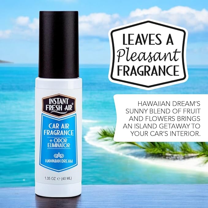 2-Pack: Dual-Action CAR AIR Freshener Hawaiian Dream -Instantly Eliminates Odors from Smoke, Food, Pets, Must in 2 Seconds, For Commuters, Pet Owners, Rideshare Drivers 1.35 Oz. - INSTANT FRESH AIR