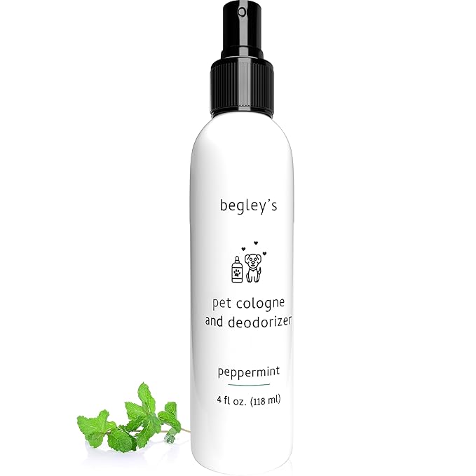 Begley's Pet Cologne and Deodorizer - Premium Essential Oil Dog Perfume Spray Long Lasting and Pet Odor Eliminator - Cat Perfume and Dog Cologne Spray - Peppermint - 4 oz