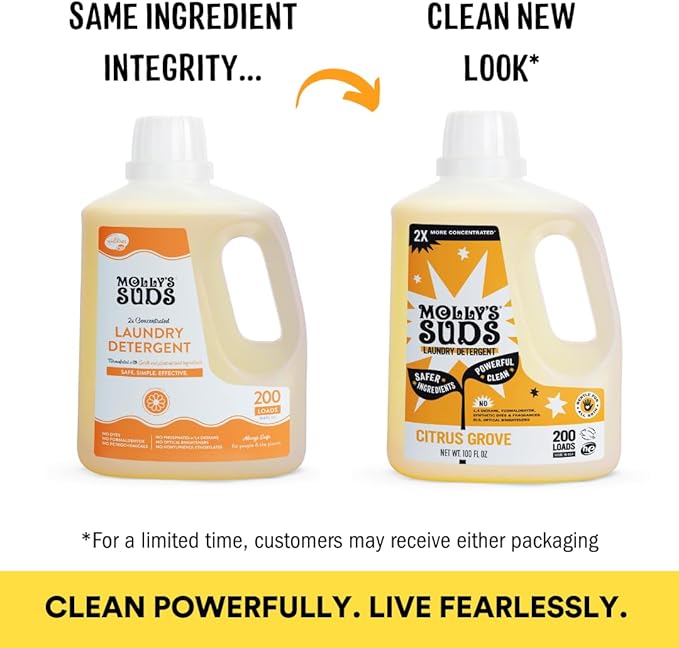 Molly's Suds Liquid Laundry Detergent | Clean Laundry Detergent Soap for Sensitive Skin | 2x Concentrated, High Efficiency (HE) (Citrus Grove - 200 Loads)