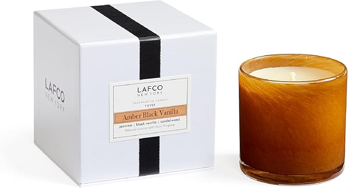 LAFCO New York Classic Candle, Amber Black Vanilla - 6.5 oz - 50-Hour Burn Time - Reusable, Hand Blown Glass Vessel - Made in The USA