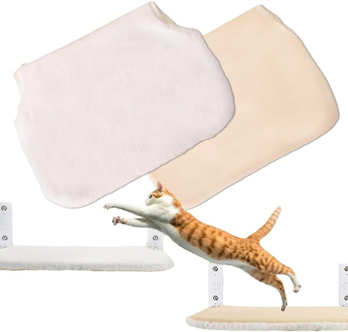 2PCS Replacement Cover for Cat Window Perch, M Size Cordless Cat Window Hammock Bed Accessories, Reversible Breathable/Warm Seat Cover for Inside (White, 20.4" L x 11.8" W)