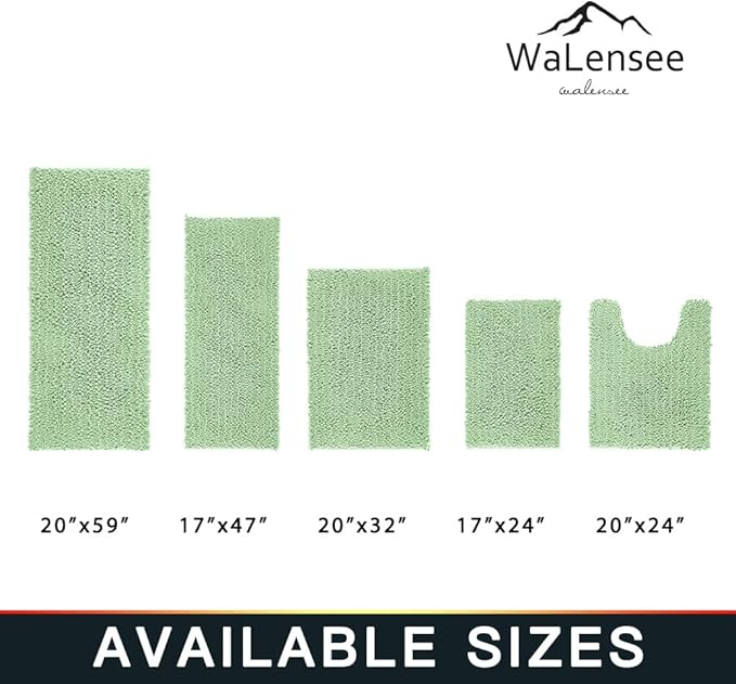 Walensee Bathroom Rug Non Slip Bath Mat (36x24 Inch Sage Green) Water Absorbent Super Soft Shaggy Chenille Machine Washable Dry Extra Thick Perfect Absorbant Best Large Plush Carpet for Shower Floor