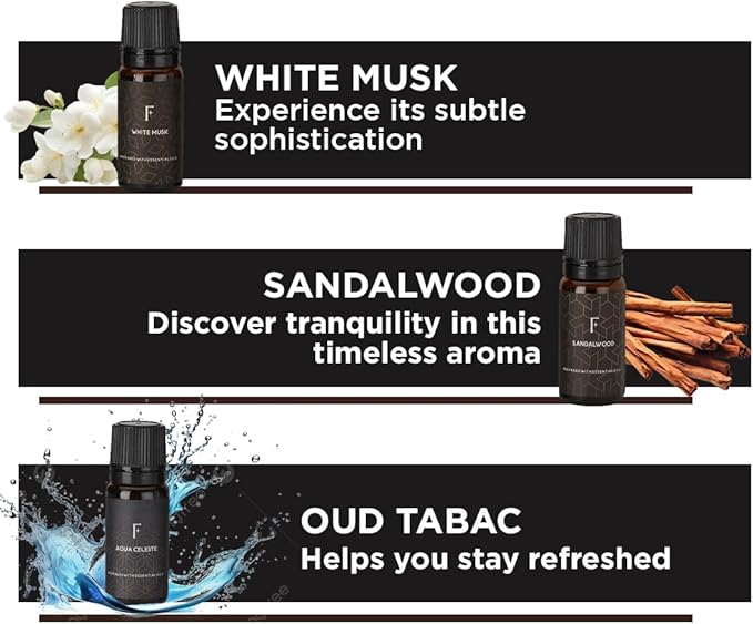 Folkulture Essential Oils Set for Men | Set of 6 (0.34 Fl Oz or 60ml) Diffuser Oils for Home | Oud Tabac, Sandalwood, Leather Wood | Fragrance Oil
