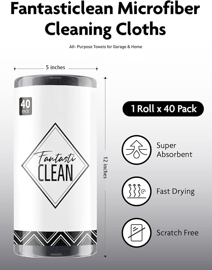 Fantasticlean Microfiber Cleaning Cloth Roll -40 Pack, Tear Away Microfiber Towels, 12" x 12", Reusable, Washable, Scratch Free, Ultra Absorbent for Car, Home Supplies, Shop (DimGrey)