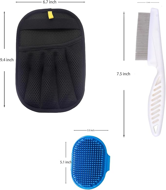 Rainsleep Pet Hair Remover Gloves, Dog Grooming Glove for Shedding, Reusable Deshedding Gloves with Built-in Bath Brush and Flea Comb, for Furniture, Car, Couch, Clothes