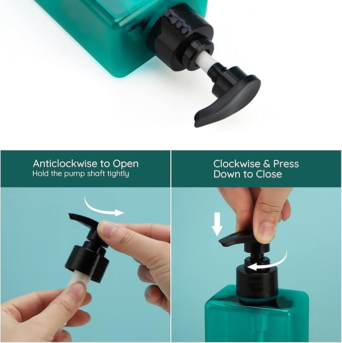 16.9oz Shampoo Conditioner Bottles, Segbeauty 3pcs 500ml Pump Press Dispenser with Labels, Empty Refillable Shampoo Body Soap Conditioner Gel Plastic Bathroom Press Lotion Containers Light Sea Green