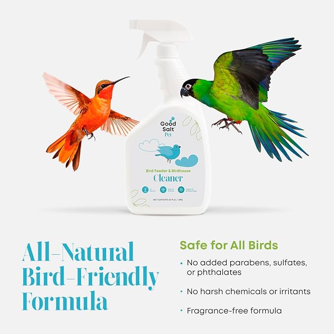 Good Salt Pet Bird Feeder & Birdhouse Cleaner, Natural Bird-Friendly Spray Formula, Made in the USA, 32 Ounce Bottle, 2-Pack