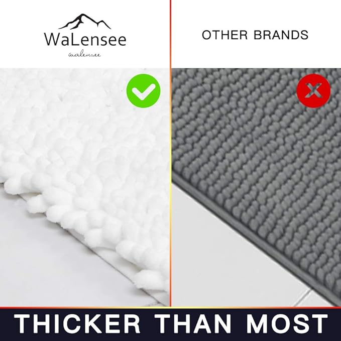 Walensee Bathroom Rug Non Slip Bath Mat (36x24 Inch White) Water Absorbent Super Soft Shaggy Chenille Machine Washable Dry Extra Thick Perfect Absorbant Best Large Plush Carpet for Shower Floor