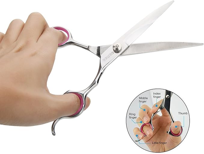 GEMEK Pet Cat Dog Grooming Scissors Set 4 Pieces Stainless Steel Professional Pet Trimmer Kit - 7.5 inch Straight Cutting, Thinning Shears, Curved, Grooming Combs