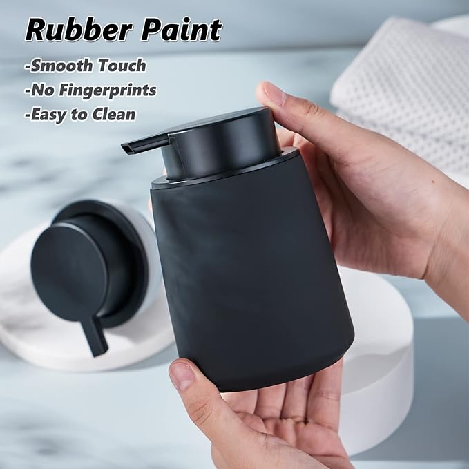 12Oz Black Ceramic Lotion Hand Pump, Modern Refillable Liquid Hand Dispenser, Dish Soap Dispenser for Kitchen (Rubber Paint)