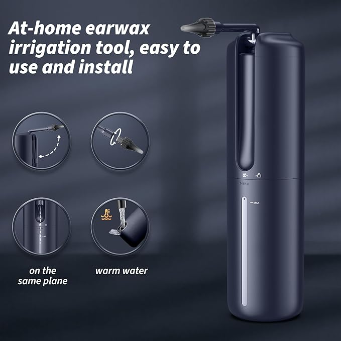 Ear Wax Removal - Electric Ear Cleaner - Ear Irrigation Kit Safe Ear Irrigation Flushing System with 4 Pressure Settings - Effective Ear Wax Removal Tool for Earwax Buildup (Dark Blue)