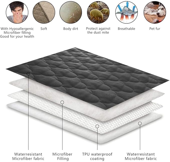 SPXTEX Waterproof Dog Bed Covers, 82"x102" Dark Grey, Machine Washable, Anti-Slip, Soft, Comfortable, Durable Pet Blanket with Sherpa Lining