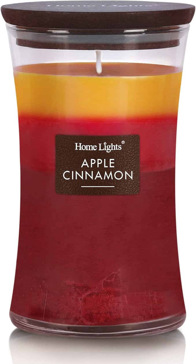 HomeLights 3-Layer Candles for Home Scented, 21.52 OZ Natural Soy Wax Scented Candles Burns Up to 100 Hours, Large Jar, Apple Cinnamon