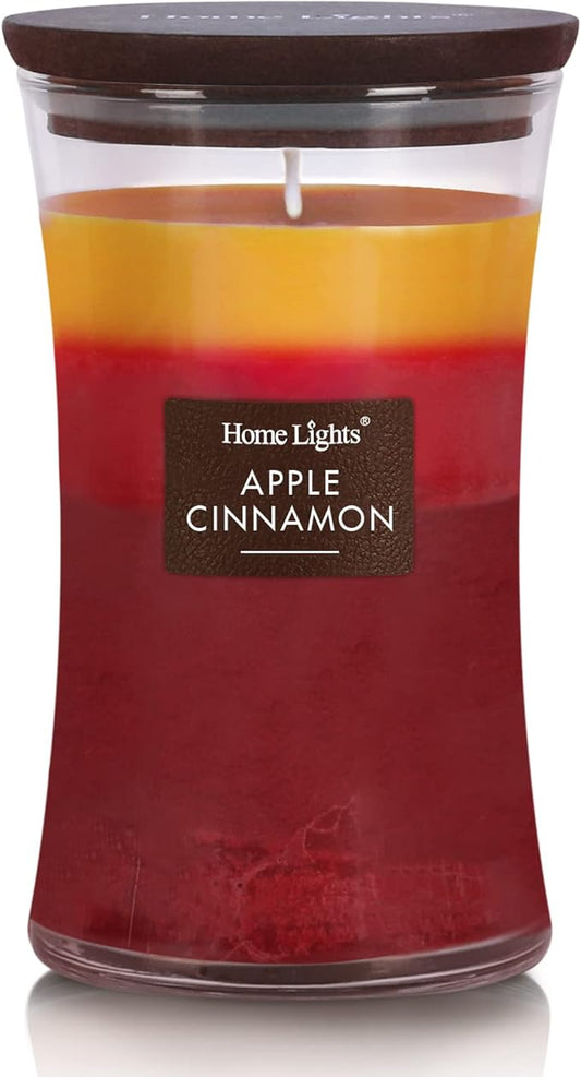 HomeLights 3-Layer Candles for Home Scented, 21.52 OZ Natural Soy Wax Scented Candles Burns Up to 100 Hours, Large Jar, Apple Cinnamon