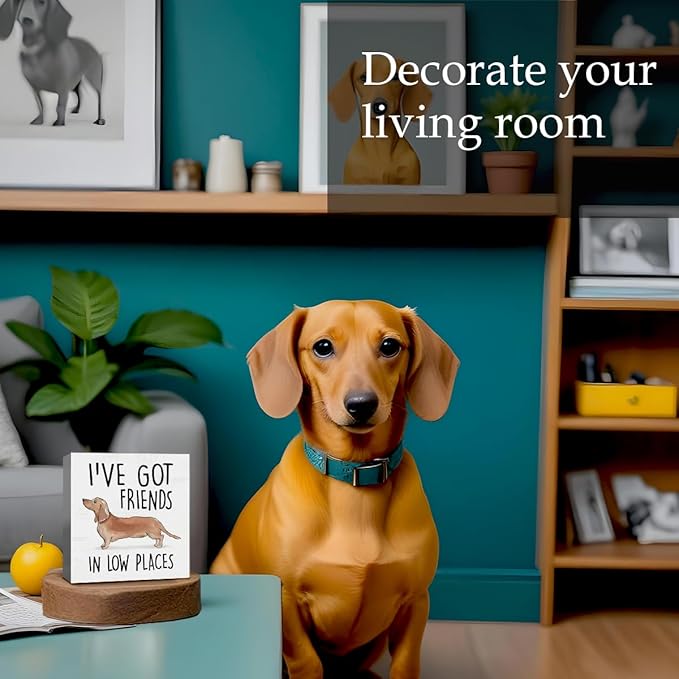 Dachshund Gifts For Women, Wiener Dog Gifts For Christmas, Dachshund Wiener Dog Decorations, Wood Sign for Farmhouse Bathroom Decor Kitchen Dining Room Decor, 5 x 5 Inch